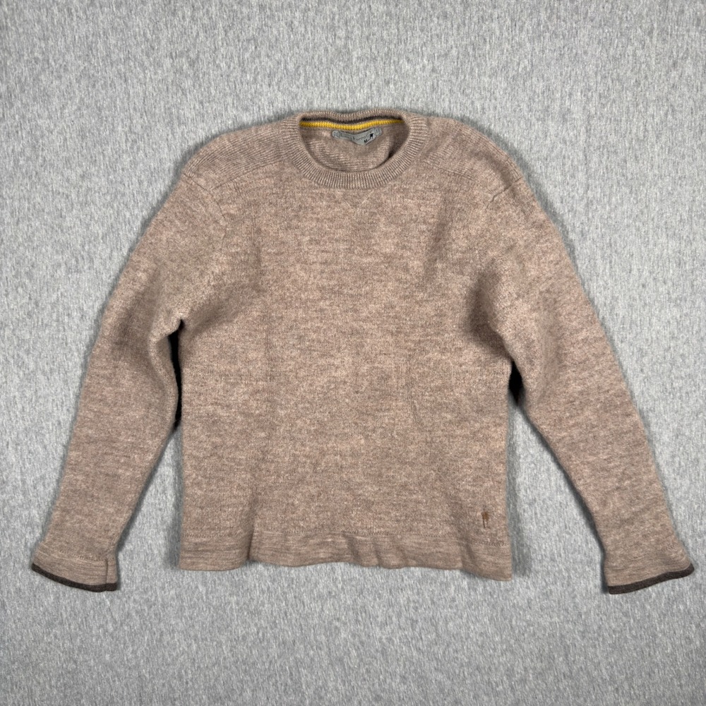 Smartwool Crewneck Sweater SHRUNK 100% Merino Wool Tan Pullover Knit Long Sleeve